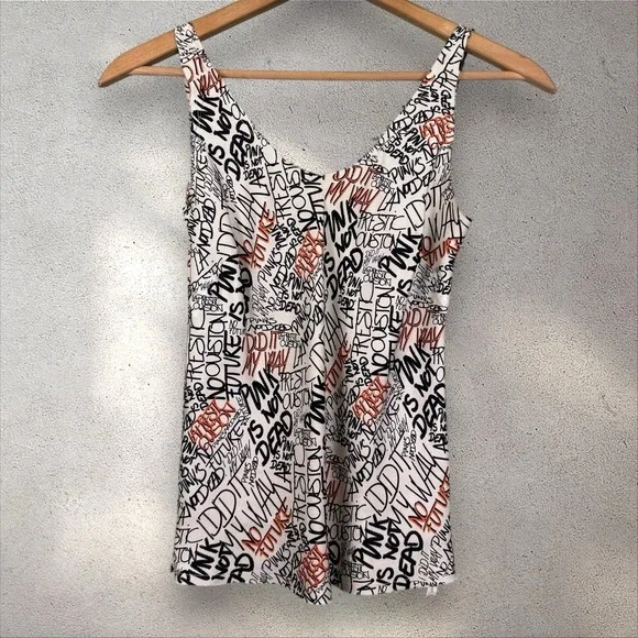 La Prestic Ouiston Punks Not Dead I did It My Way Silk Camion Blouse Tank Sz‎ 0